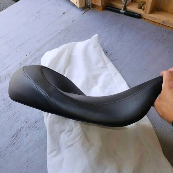 Harley Davidson Touring Solo Seat in premium black leather, ergonomic design for comfort, replacement seat for Electra Glide, Road Glide, Street Glide, and other Harley Touring motorcycles