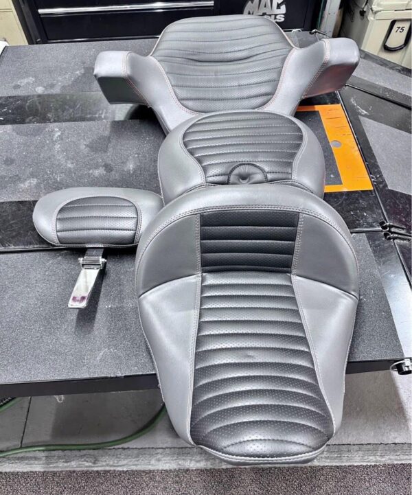 Harley-Davidson Custom Shaved Touring Seat Bundle with Backrest & Tour-Pak Cushions - Grey/Black