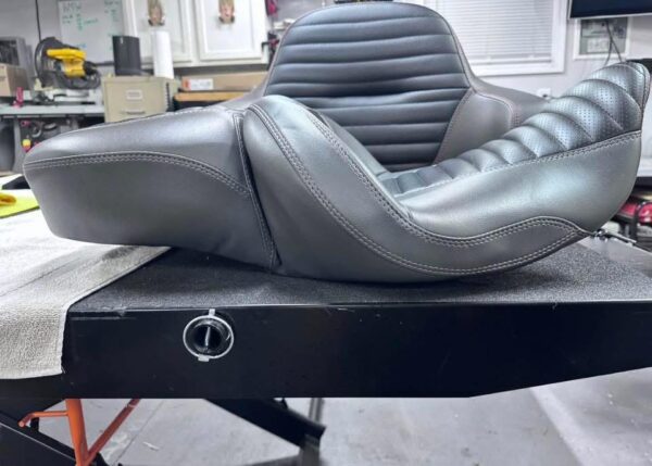 Harley-Davidson Custom Shaved Touring Seat Bundle with Backrest & Tour-Pak Cushions - Grey/Black